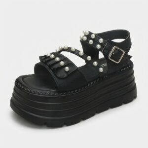 Sandały damskie platformowe z ćwiekami EFFE BLACK Czarny damskie