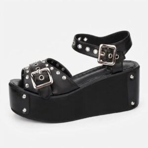 Sandały damskie na koturnie z ćwiekami GG MEME Czarny unisex