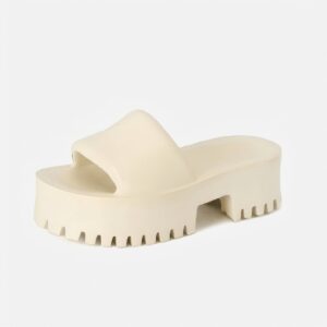 Klapki damskie na koturnie minimalistyczne FERO LATTE Beżowy unisex