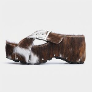 Klapki damskie na koturnie designerskie COW CROO Czarny, brązowy unisex