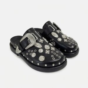 Klapki damskie rockowe metalowe okucia RKY ERO Czarny unisex