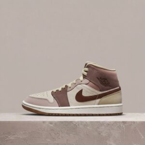 Air Jordan 1 Mid SE damskie, sylwetka mid, skóra plus zamsz, Barely Orange Pale Ivory, brzoskwiniowy brązowy, drop 2021 DO7440-821