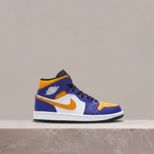 Air Jordan 1 Mid Lakers Purple, drop 2022, fiolet żółć, Nike Air, sylwetka unisex, DQ8426-517
