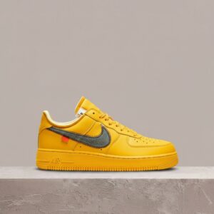 Air Force 1 Low Off White University Gold, Nike x Virgil Abloh, żółta skóra, zip tie, unisex, drop 2021, DD1876-700