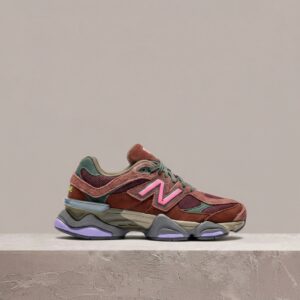 New Balance 9060 Bur, sylwetka chunky, siatka plus zamsz pigskin, brązowo bordowa kolorystyka, unisex drop U9060BUR