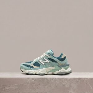 9060 New Balance, sylwetka New Spruce Salt Marsh Turtledove, morsko zielone sneakersy unisex, drop skóra plus tekstyl U9060FG