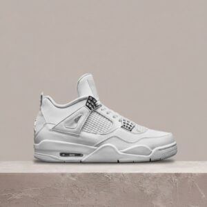 Air Jordan 4 Pure Money, unisex, białe sneakersy, chrome Jumpman, retro drop 2017, skóra 308497-100