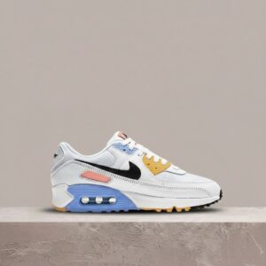 Air Max 90 White, Nike, sylwetka kultowa, biel z niebieskim, siatka plus syntetyk, unisex, must have do kolekcji CZ3950-100
