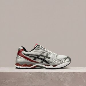 GEL-Kayano 14 White/Classic Red, ASICS, sylwetka unisex, biało-czerwony colorway, siatka, syntetyk, guma, kolekcjonerski drop 1201A019-103