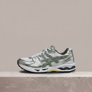 ASICS GEL-Kayano 14 złoto biel, męska sylwetka, sneakersy do kolekcji, 1201A019-107