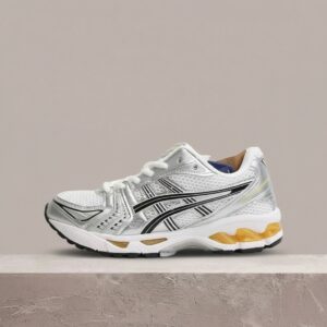 Asics GEL-Kayano 14 White Tai Chi Yellow, sylwetka retro running, biało-żółte sneakersy unisex, drop GEL technology, 1203A537-101