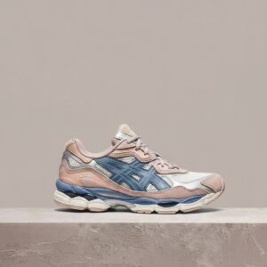 ASICS GEL-NYC Mauve Blue, sylwetka unisex, siatka i zamsz, kremowy niebieski pudrowy róż, drop 1202A429-104