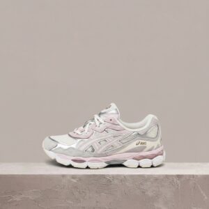 GEL-NYC od ASICS, unisex, szaro-różowy colorway, zamsz plus siatka, uliczna sylwetka, 1203A383-028