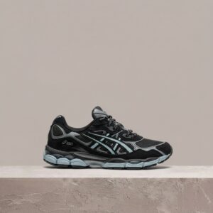 GEL-NYC atmos Laguna Gem Blue Topaz, ASICS, sneakersy unisex, mesh, zamsz, czarno-szara kolorystyka, 1203A577-001