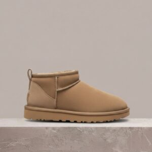 UGG Ultra Mini, damski botek zimowy, brąz szary, zamsz, futro, gumowa podeszwa, 1116109-ALP