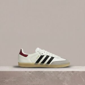Adidas Samba OG, sylwetka unisex, biało-bordowa kolorystyka, skóra plus zamsz, klasyk na drop JQ5976