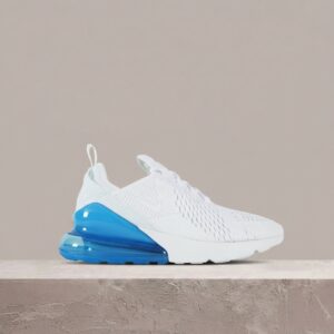 Air Max 270 White Pack Photo Blue od Nike, sylwetka 2018, biało niebieska kolorystyka, unisex, duży Max Air w pięcie AH8050-105