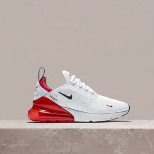 Nike Air Max 270 University Red, sneakersy unisex, biało-pomarańczowa kolorystyka, duży Max Air w pięcie BV2523-100
