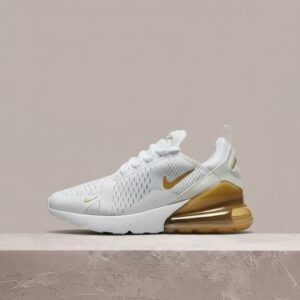 Air Max 270 Premium, Nike, white team gold, duża poduszka Max Air w pięcie, sylwetka lifestyle, unisex, IO9884-114