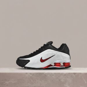 Nike Shox R4 drop 2019, Platinum Tint University Red Black, kolumny Shox w pięcie, sneakersy męskie, 104265-050