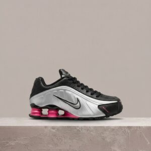 Nike Shox R4 Black Metallic Silver Pinksicle, damski drop, czarno srebrna sylwetka, różowy Shox, Y2K, AR3565-012