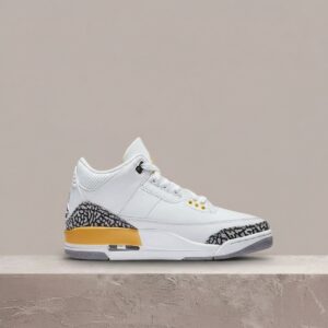 Air Jordan 3 White, męska sylwetka, elephant print, biel i szarość, retro drop, CK9246-108