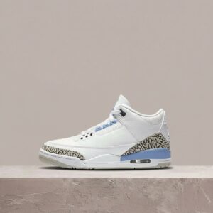 Air Jordan 3 Retro UNC, unisex, biało-błękitna sylwetka, elephant print, drop 2020, CT8532-104