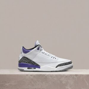 Air Jordan 3 Dark Iris, drop 2022, biało fioletowa kolorystyka, elephant print, sylwetka kultowa od 1988 CT8532-105