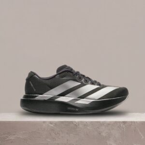 Adidas Adizero Evo SL , czarno srebrna, sylwetka biegowa z ulicznym sznytem, piana Lightstrike Pro, Continental pod spodem JP7147