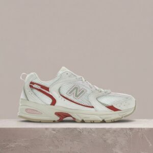 New Balance 530 Festivals, sylwetka unisex, beż i czerwień, mix siatki, zamszu i syntetyku, kolekcjonerski kolor MR530JF