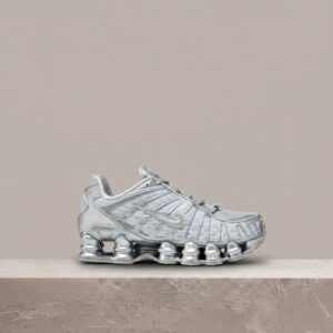 Nike Shox TL Chrome Pure Platinum, srebrna sylwetka, sneakersy unisex, tekstylna cholewka, must have do kolekcji AR3566-003