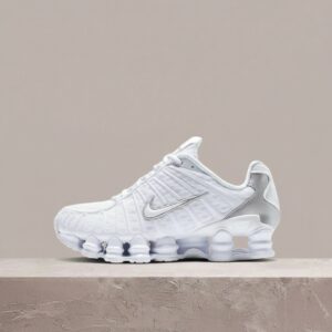 Nike Shox TL White Metallic Silver Max, biało srebrna sylwetka, buty unisex, tekstyl i syntetyk, AR3566-100