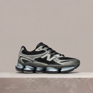 New Balance Abzorb 2000, czarno-szara kolorystyka, unisex, dropowa sylwetka retro running, odblaskowe akcenty U2000EA