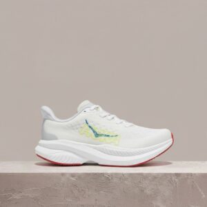 Hoka Mach 6 White Nimbus Cloud, sneakersy unisex, biało-szara kolorystyka, czerwona podeszwa, drop 2024 1147790-WNCL