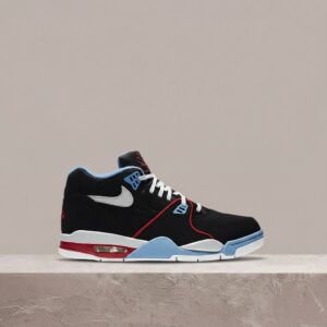 Air Flight 89 od Nike, męski drop, czarno błękitna kolorystyka, skóra plus syntetyk, sneakersy, DB5918-001