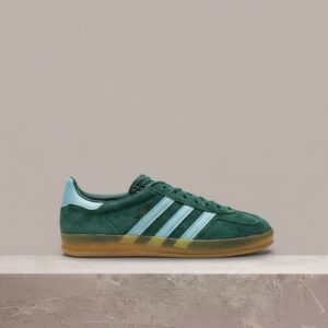 Adidas Gazelle Indoor Collegiate Green, zamsz, Hazy Blue stripes, retro sylwetka indoor soccer, unisex, IG9979
