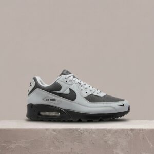 Air Max 90 Light Smoke Grey Black, Nike, unisex, szaro-czarna kolorystyka, widoczna poduszka Max Air, waflowa podeszwa, retro sylwetka, IM5989-077