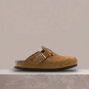 Birkenstock Boston Mink, sylwetka unisex, zamsz plus skóra welurowa, korkowa podeszwa, brąz, must have do kolekcji, 1009542-1