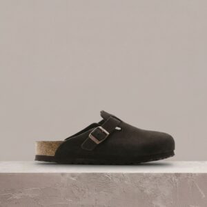 Birkenstock Boston Mocca, sneakersy unisex, zamsz plus korkowa podeszwa, ciemny brąz, klasyk na stałe w rotacji 660463