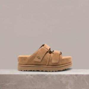 Slajdy UGG Goldenstar Hi, damska sylwetka, brąz, skóra plus zamsz, zimowy drop, 1155458-CHE