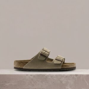 Birkenstock Arizona Taupe, sylwetka unisex, zamsz plus korek, szarobrąz, klasyk na stałe w rotacji, 0951301