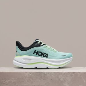 Hoka Bondi 9, kolorystyka turkus czerń, sylwetka unisex, siatka plus syntetyk, drop na co dzień, 1162011-LNMT