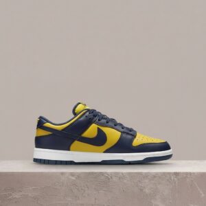 Nike Dunk Low Retro Varsity Maize, sylwetka Michigan, żółto-granatowe, unisex, drop 2021, DD1391-700