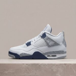 Sneakersy Air Jordan 4 Retro Midnight Navy, White Cement navy sylwetka, skóra i siatka, Max Air, unisex, DH6927-140