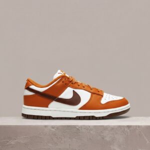 Nike Dunk Low Bronze Eclipse, unisex, drop 2021, skóra, pomarańcz z bielą, pivot circle, DQ4697-800