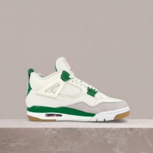 Jordan 4 SB Pine Green drop, kolab z Nike, biało-zielona sylwetka, skóra i zamsz, unisex DR5415-103