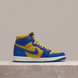 Air Jordan 1 High OG Reverse Laney, drop 2023, żółto-niebieska kolorystyka, skóra, unisex, FD2596-700