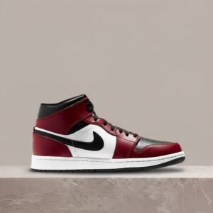 Air Jordan 1 Mid Chicago Black Toe, drop 2020, unisex, czarno-czerwona sylwetka, skóra, 554724-069